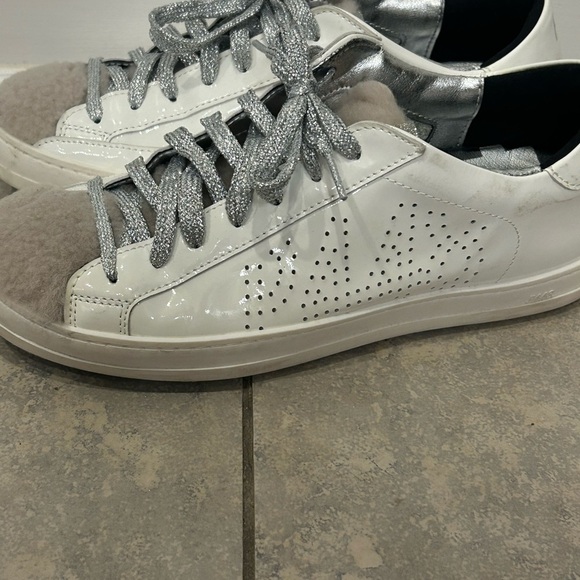 P448 White and Gray Low-Top Sneakers with Suede Finish - Picture 3 of 8